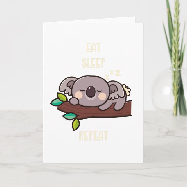 Tarjeta Cute Koala Eat Sleep Repetir divertidos animales (Anverso)