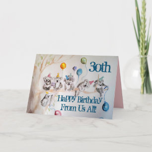 Tarjeta Cute Koala Feliz cumpleaños número 30 de todos nos