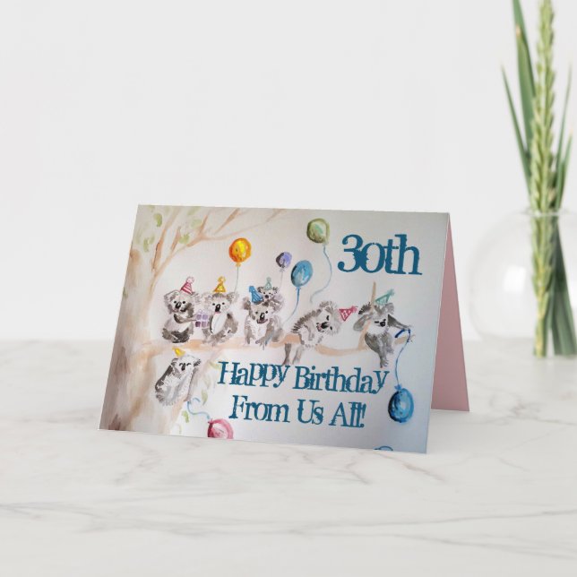 Tarjeta Cute Koala Feliz cumpleaños número 30 de todos nos (Anverso)