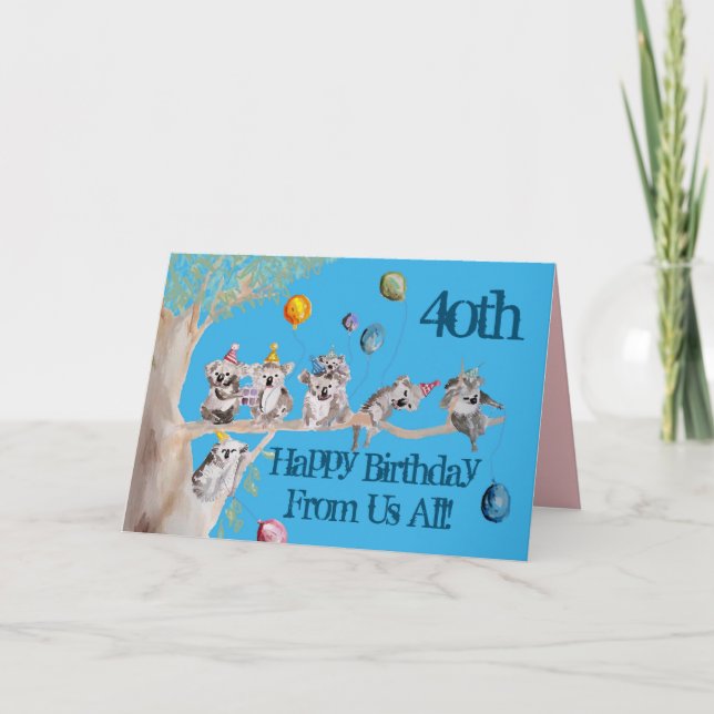 Tarjeta Cute Koala Feliz cumpleaños número 40 de todos nos (Anverso)