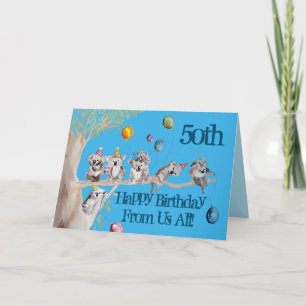 Tarjeta Cute Koala Feliz cumpleaños número 50 de todos nos