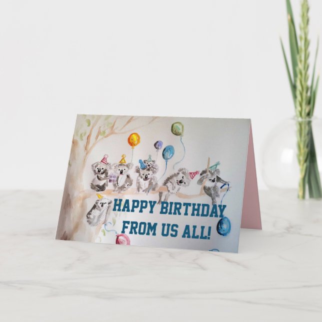 Tarjeta Cute Koala Group Feliz cumpleaños de todos nosotro (Anverso)