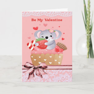 Tarjeta Cute Koala y Cupcake Valentine