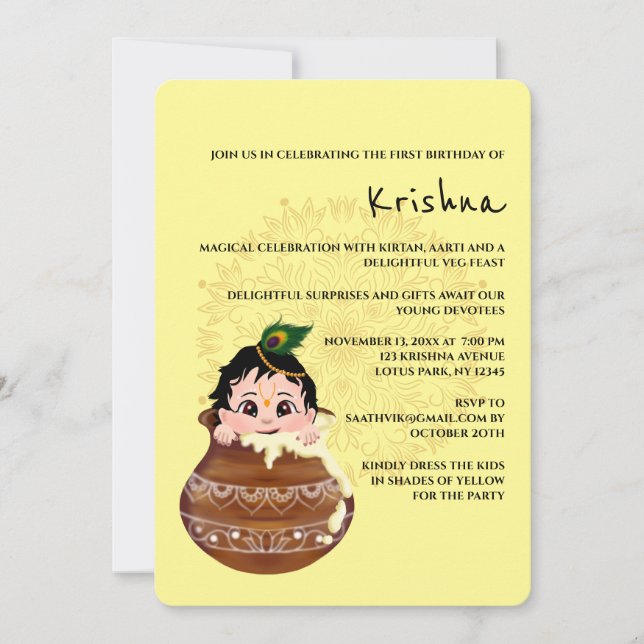 Tarjeta Cute Krishna para cumpleaños - arte Krishn (Anverso)