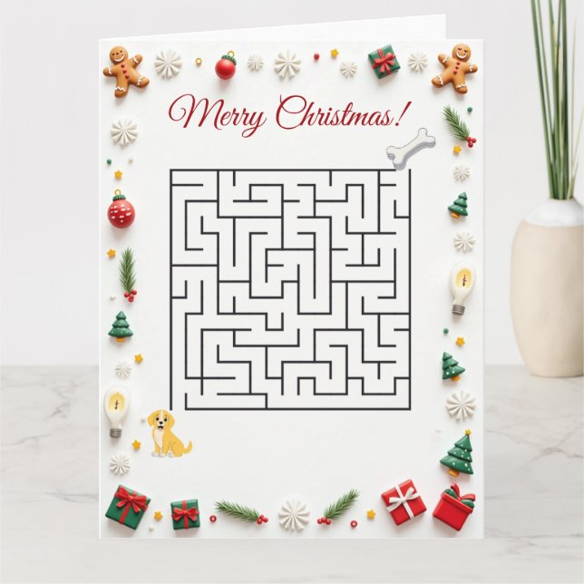 Tarjeta Cute Labrador Dog Christmas Maze Puzzle Holiday (Anverso)