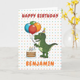Tarjeta Cute Lagarto Verde T-rex Dinosaurio Feliz Cumpleañ