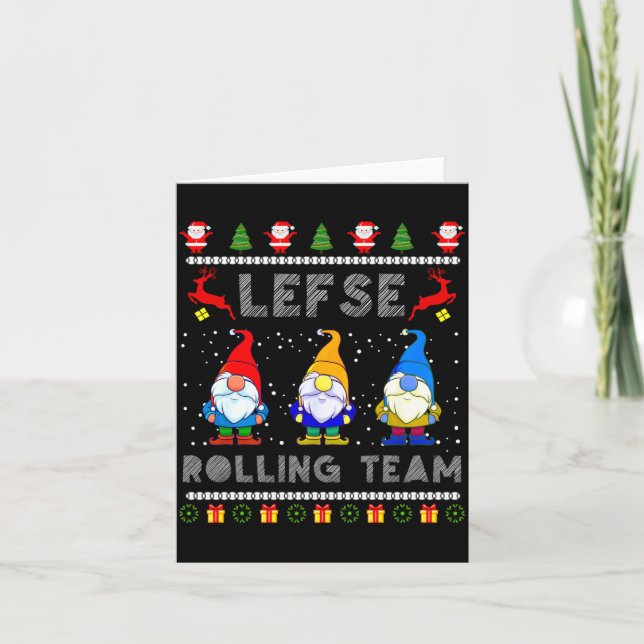 Tarjeta Cute Lefse Rolling Team Norwegian Gnomes Ugly Xmas (Anverso)
