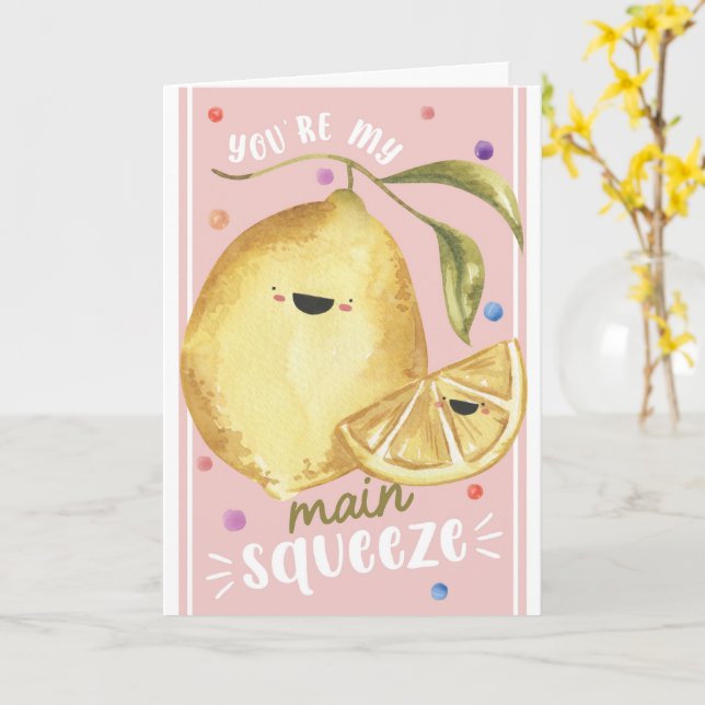 Tarjeta Cute Lemon Valentine’s – You’re My Main Squeeze (flor amarilla)