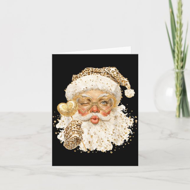 Tarjeta Cute Leopard Santa Claus Merry Christmas 2026 Prep (Anverso)
