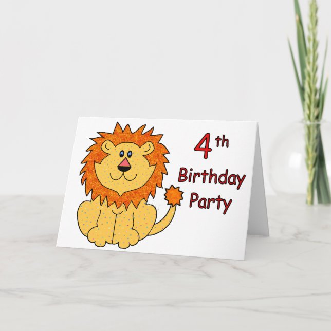 Tarjeta Cute Lion 4 cumpleaños (Anverso)