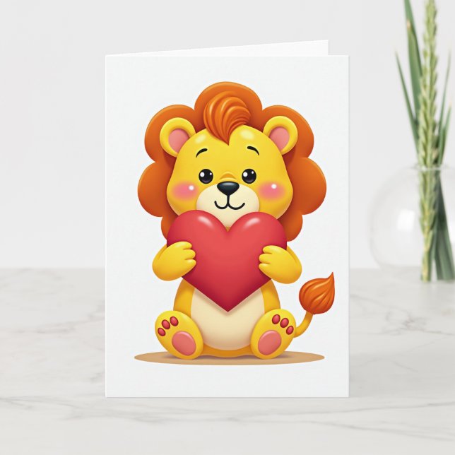 Tarjeta Cute Lion Cub Heart Card (Anverso)