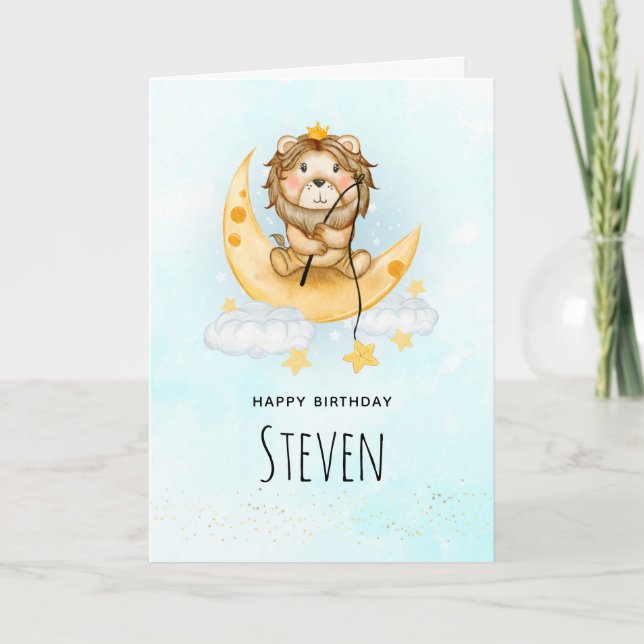 Tarjeta Cute Lion Fishing Watercolor Cumpleaños (Anverso)