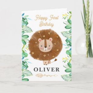Tarjeta Cute Lion Safari Feliz Primer Cumpleaños Saludo