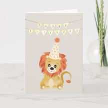 Cute Lion Wearing Party Hat Birthday Banner Roar