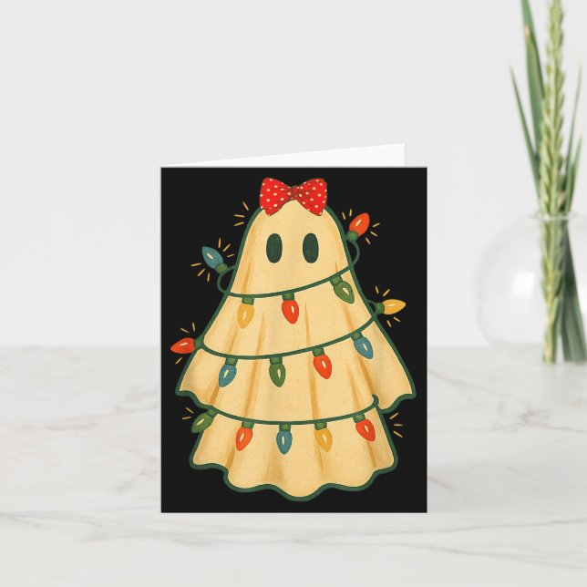 Tarjeta Cute Lit Ghost Christmas Tree Funny Gift Halloween (Anverso)