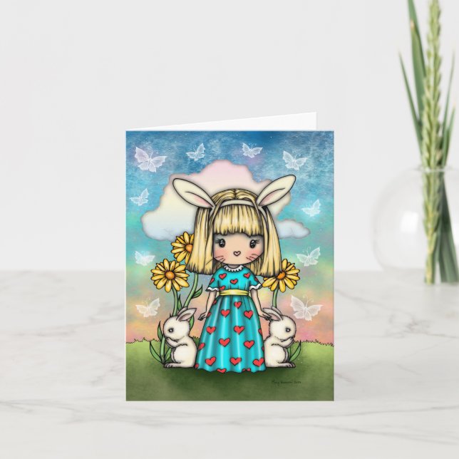 Tarjeta Cute Little Bunny Girl with Bunnies Fantasy Art (Anverso)