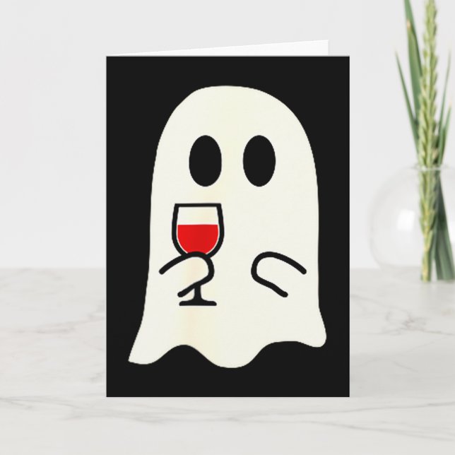 Tarjeta Cute Little Ghost Red Wine Gl Halloween  (Anverso)