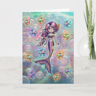 Tarjeta Cute Little Pink Mermaid y arte de fantasía de pec