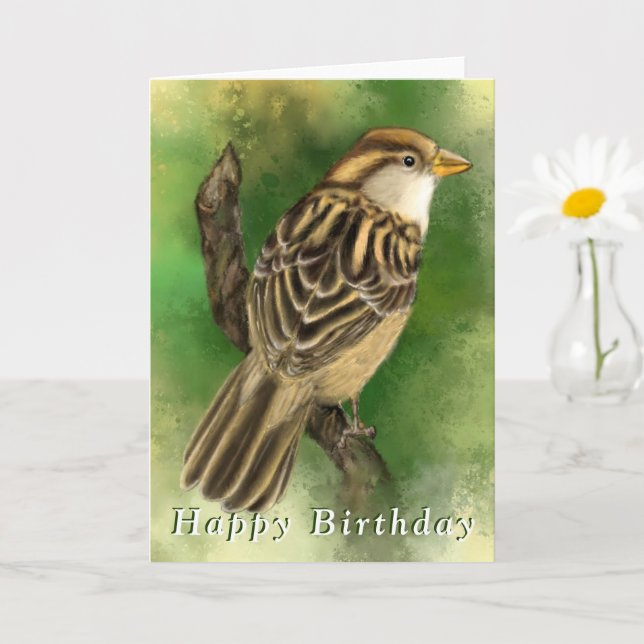 Tarjeta Cute Little Sparrow Birday Card (Planta pequeña)