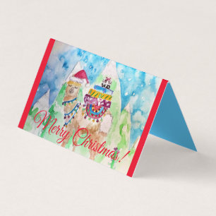 Tarjeta Cute Llama Merry Christmas Red Card set