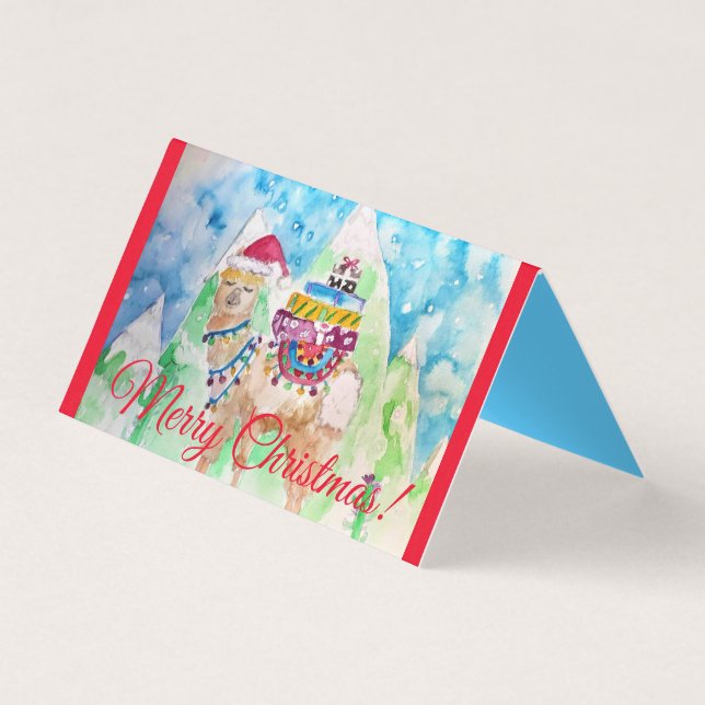 Tarjeta Cute Llama Merry Christmas Red Card set (Anverso)