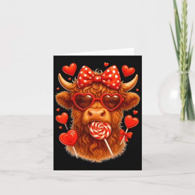 Tarjeta Cute Lollip Highland Cow Valentine's Day Red Heart (Anverso)