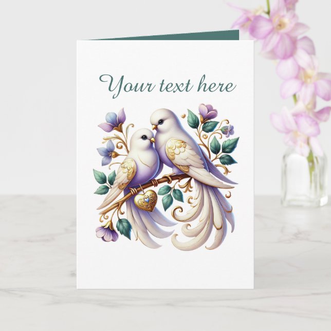 Tarjeta Cute love birds Wedding add text (Orquídea)