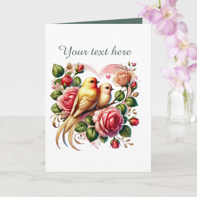 Tarjeta Cute love birds Wedding add text  (Orquídea)