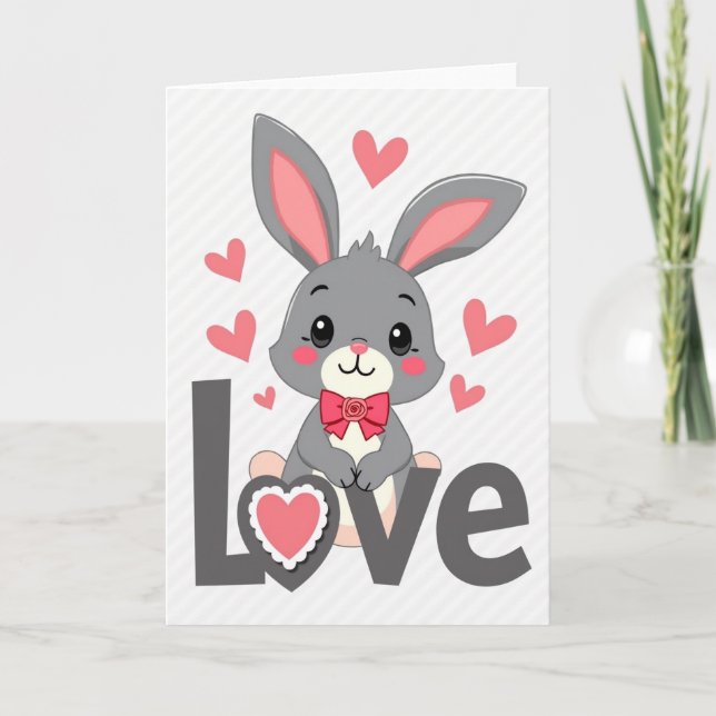 Tarjeta Cute Love Bunny Hearts Card (Anverso)