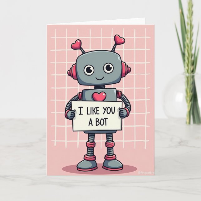 Tarjeta Cute Love Robot I Like You A Bot Card (Anverso)