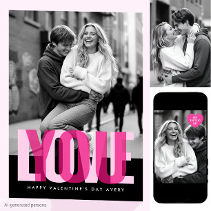 Tarjeta Cute Love You 3 Fotos Día de San Valentín Rosa Neg