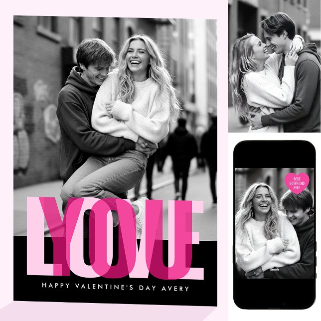 Tarjeta Cute Love You 3 Photos Valentine's Day Black Pink (Subido por el creador)
