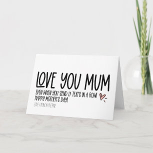 Tarjeta Cute Love You Mamá Funny Día de la Madre