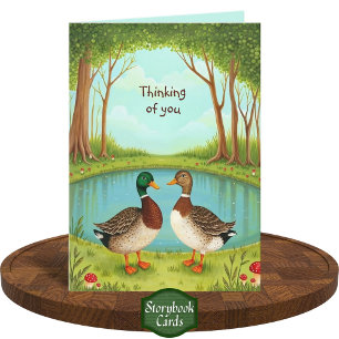 Tarjeta Cute Mallard Ducks Bosque Estanques Amistad