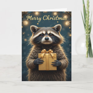 Tarjeta Cute Mapache Navidad Acogedor Invierno Fiesta 