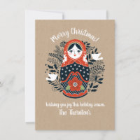 Cute Matryoshka Nesting Doll Navidades Card