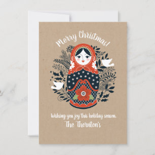 Tarjeta Cute Matryoshka Nesting Doll Navidades Card