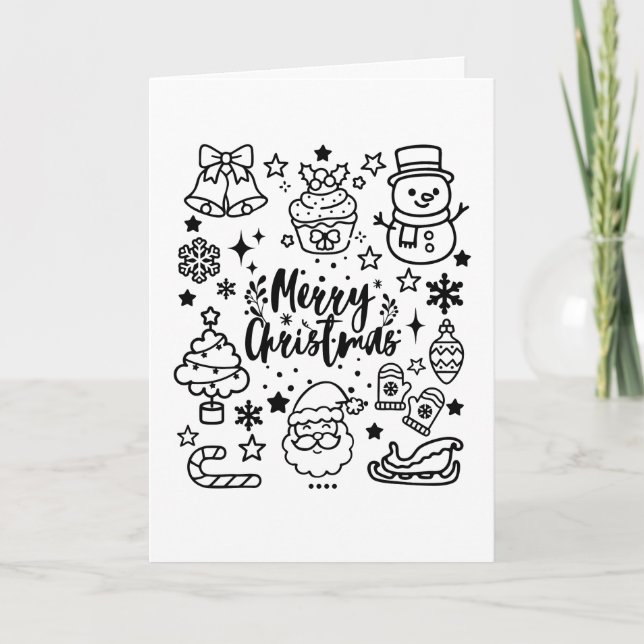 Tarjeta Cute Merry Christmas Doodle Art (Anverso)