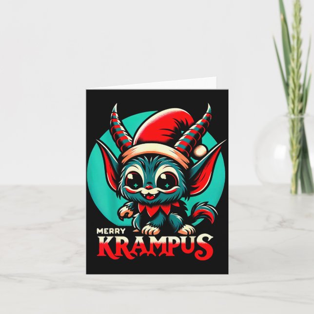 Tarjeta Cute Merry Krampus Christmas Holiday 30’s Retro Ca (Anverso)