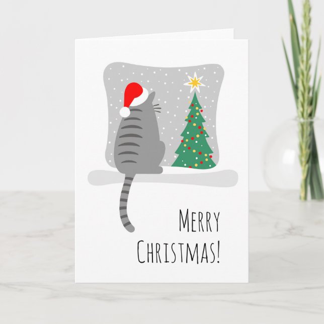 Tarjeta Cute Merry Meowy la nieve del gato del árbol de Na (Anverso)