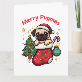 Tarjeta Cute "Merry Pugmas" Navidad Pug