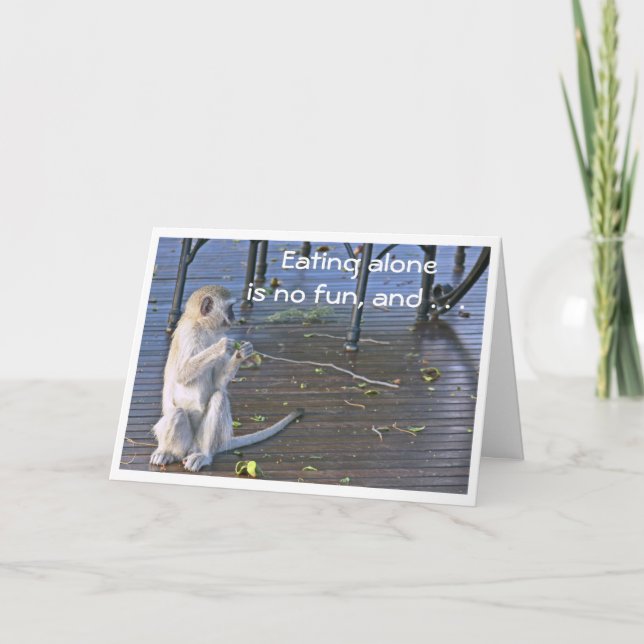 TARJETA "CUTE & MESSY BABOON" (COMER SOLO NO ES DIVERTIDO) (Anverso)