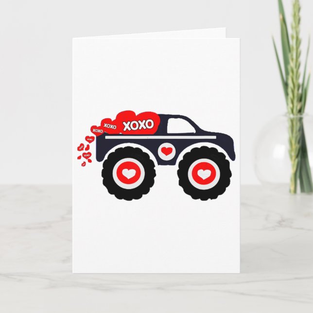 Tarjeta Cute Monster Truck Día de San Valentín Xoxo Corazó (Anverso)