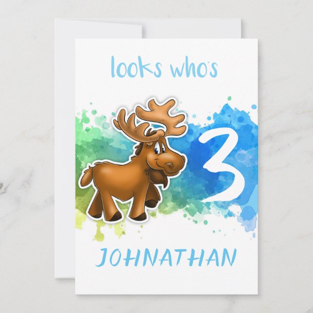 Tarjeta Cute Moose Birday Card Blue (Anverso)