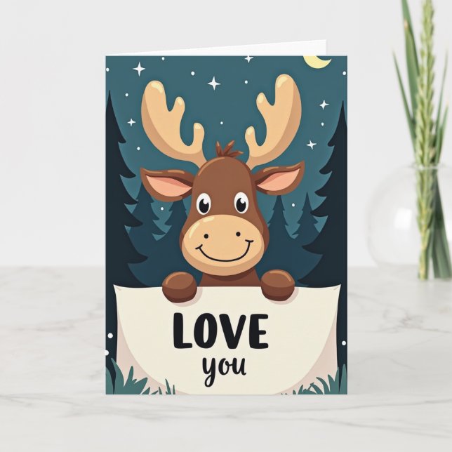 Tarjeta Cute Moose Forest Love You Card (Anverso)