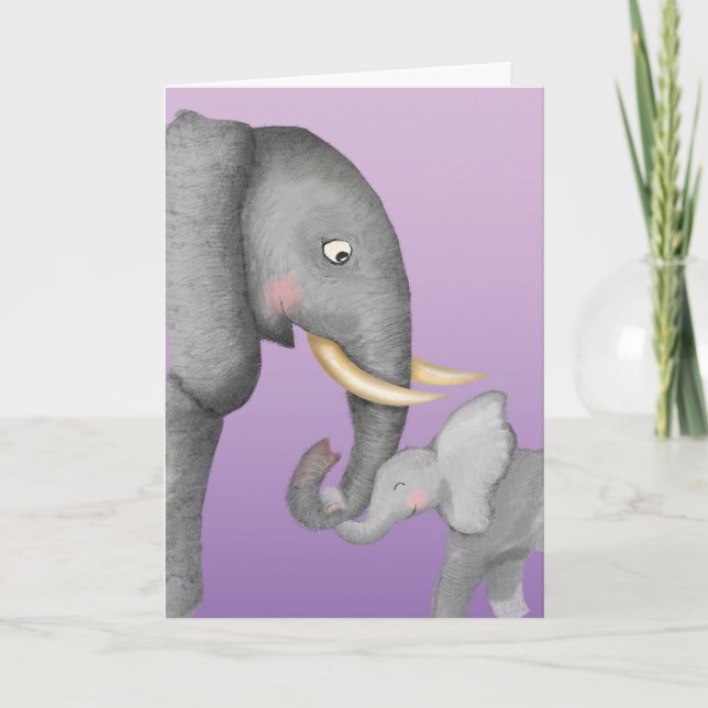 Tarjeta Cute mum and baby elephant Mothering Sunday card (Anverso)