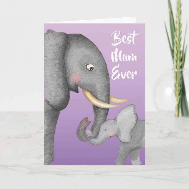 Tarjeta Cute mum and baby elephant Mother's Day card (Anverso)