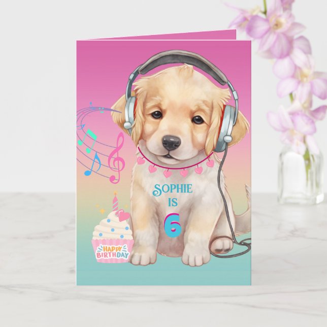 Tarjeta Cute Music Love Golden Retriever Personalizado (Orquídea)