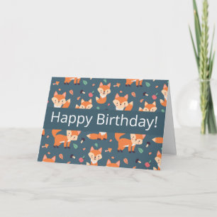 Tarjeta Cute Naranja Fox Pattern Feliz cumpleaños