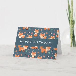 Tarjeta Cute Naranja Fox Pattern Feliz cumpleaños